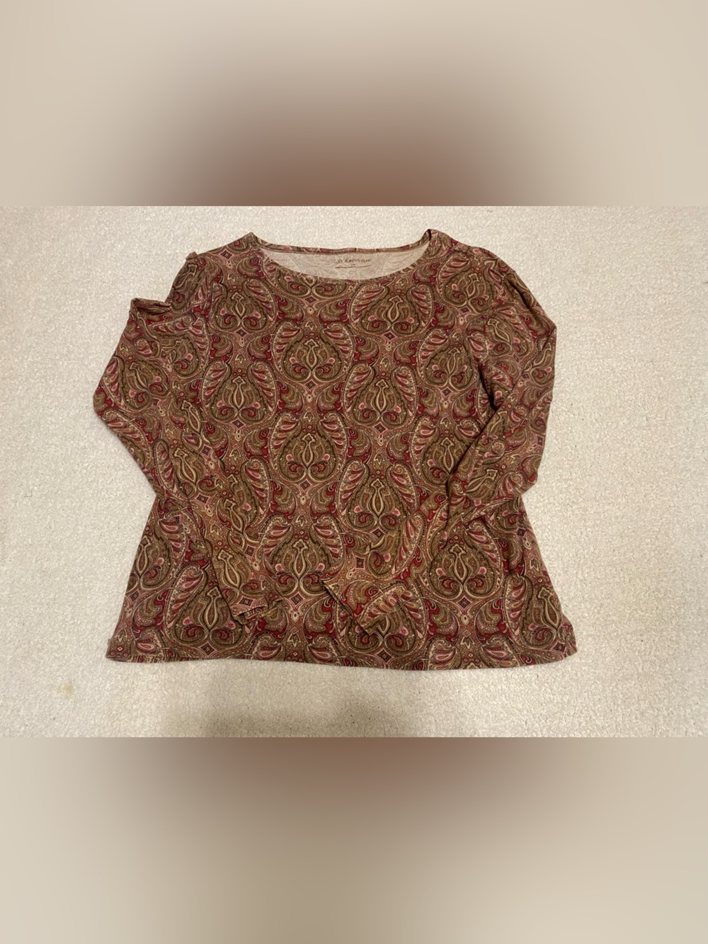 St. John's Bay Paisley Long Sleeve Top in Brown and Red